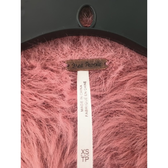 Free People Women's Size XS Pink Faux Fur Teddy Open Cardigan Sweater Pockets - Picture 5 of 14